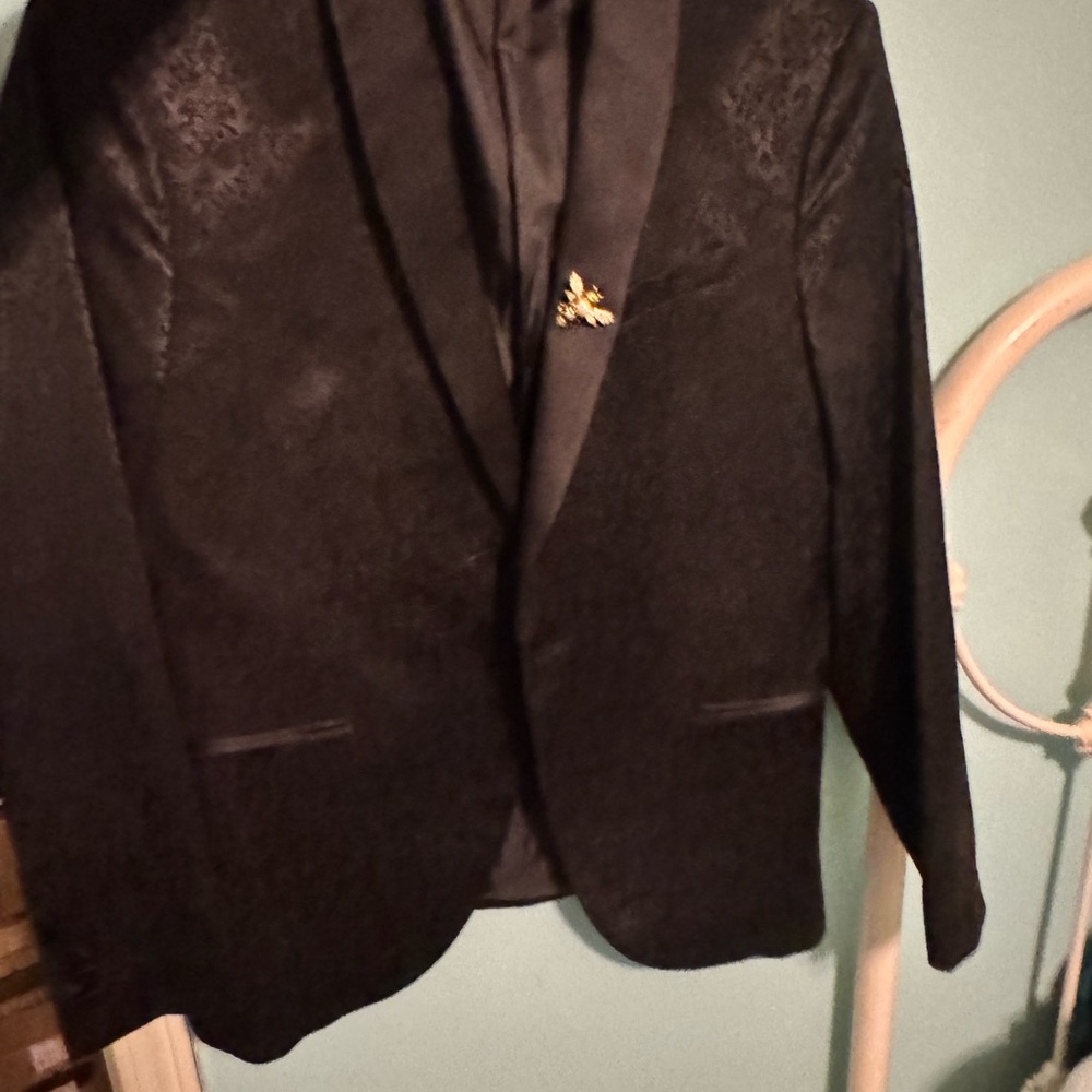 Men's Black Floral-Texture Blazer - Classic Evening Jacket